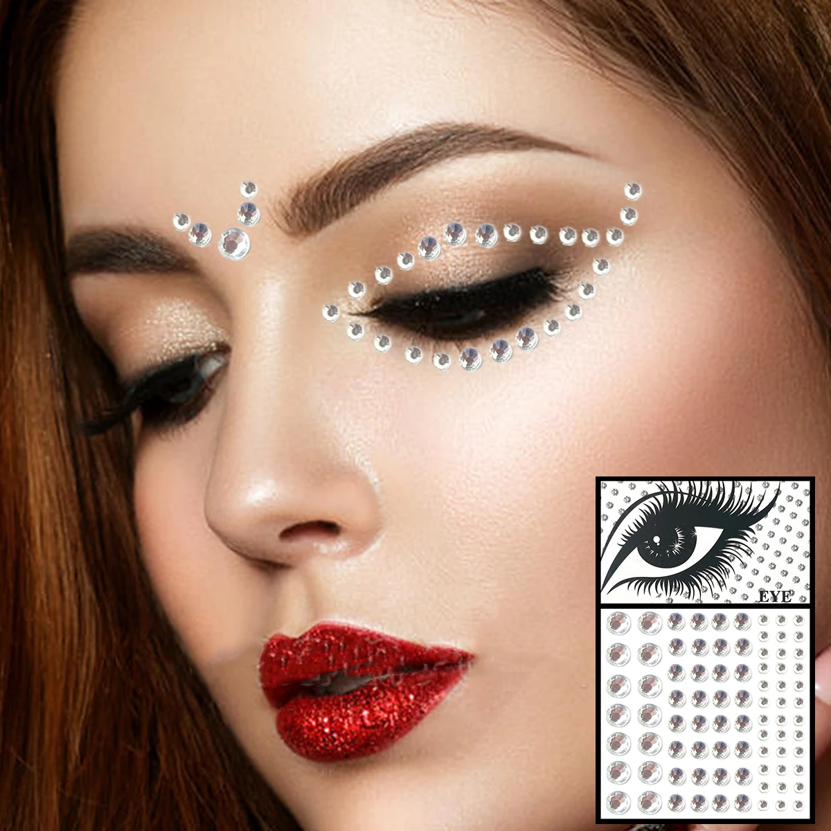 Face Jewels Temporary Tattoos Eyes Eyeshadow Pearl Diamonds Gems Makeup Sticker 3D Glitter Dots Jewelry Nail Art Festival Party