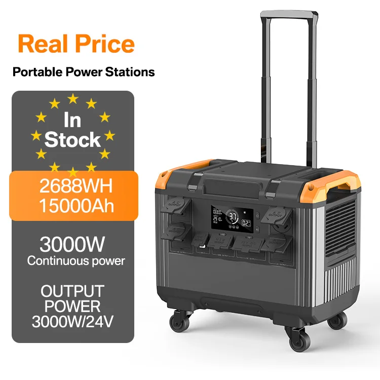 

Портативная электростанция 3000 Вт с аккумулятором LiFePO4 2688 Вт·ч, зарядкой от солнечных панелей, контроллером MPPT, для аварийного питания и кемпинга, с подключением к автомобильному аккумулятору