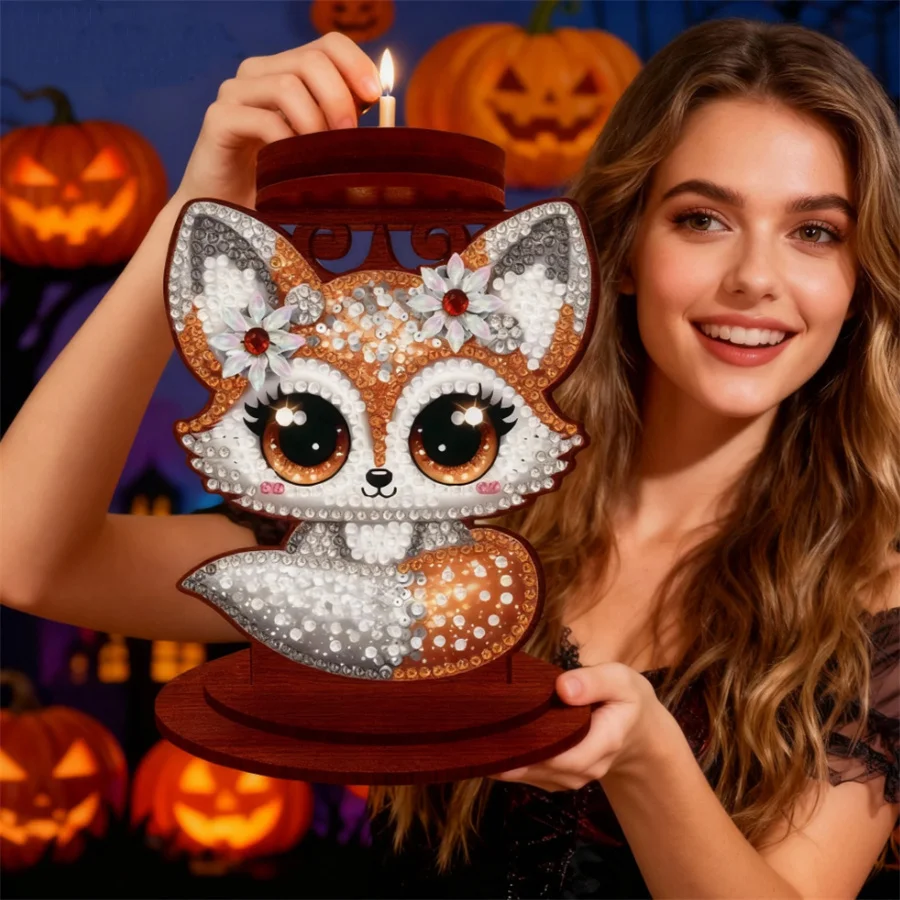 Fox candle holder Halloween holiday gift Diamond Painting Kits Drill DIY Crystal Rhinestone Mosaic Art Craft Home Decor Supplies