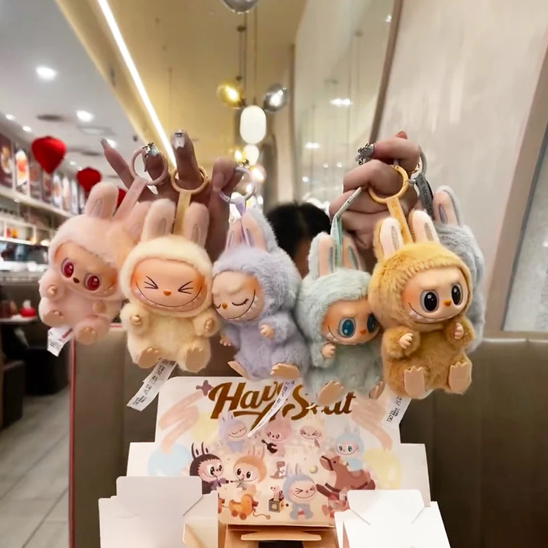 Chaveiro de monstro labubu de desenho animado, mochila fofa, pingente, brinquedos, coletar bonecas, modelo de 2a geração, ornamentos, presentes de natal para meninas