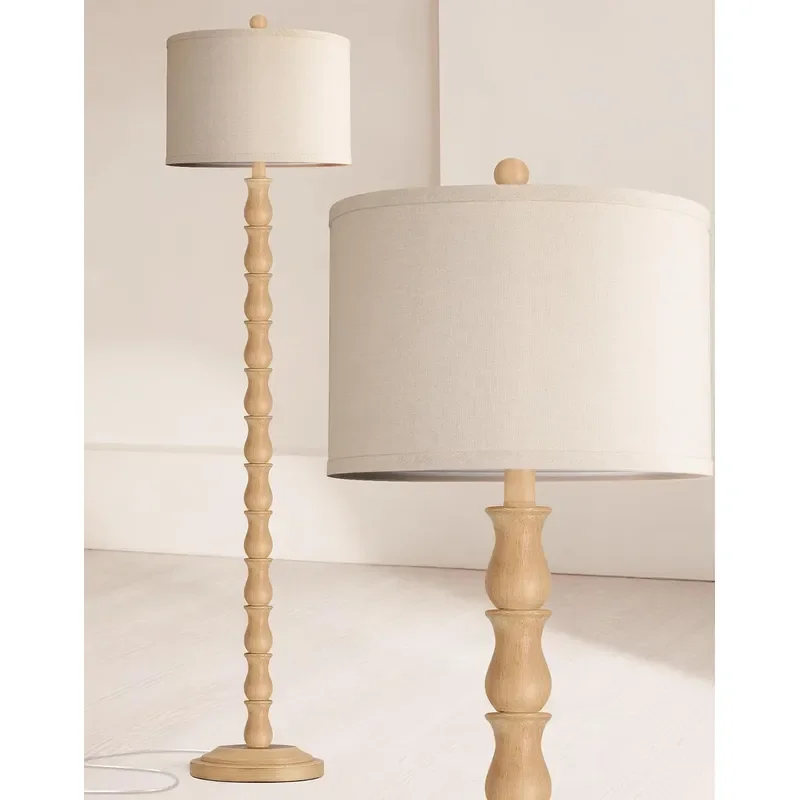 63.5 Rustic Floor Lamp for Living Room Farmhouse Floor Lamp with Rotary Switch Linen Shade Vintage Resin Tall Standing Lamp