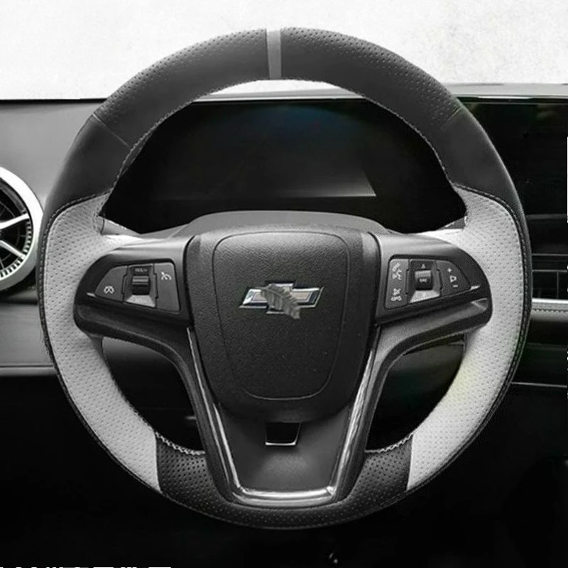 

For Chevrolet Malibu 2011-2014 Volt 2011-2015 Hand-stitched Genuine Leather black white Non-slip car steering wheel cover