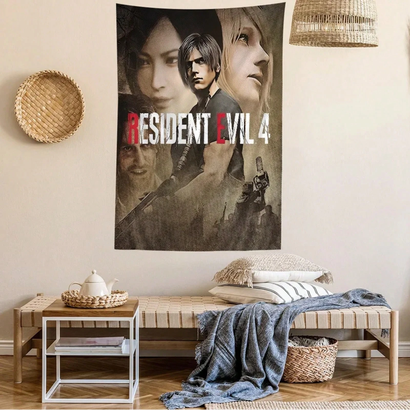 1pc leon kennedy Tapestry, Leon Ada Ashley Wall Hanging, Cool Room Stuff, Polyester 2D Print, Bedroom Stuff, Game Fan Room Decor