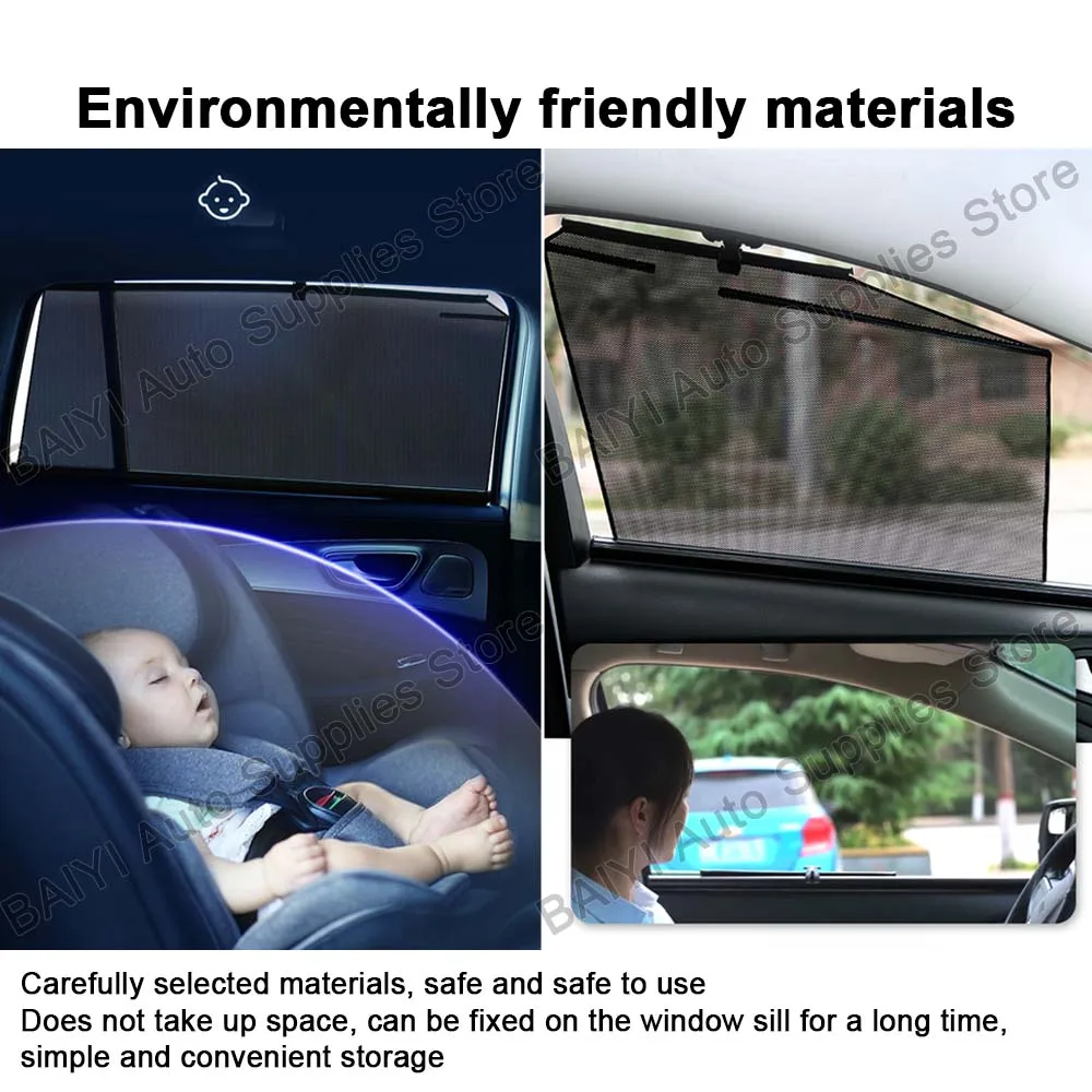 2 Pcs Retractable car sunshade For bmw X1 F48 F49 E84 ix1, car rear side window sunshade, Foldable UV protection car Accessories