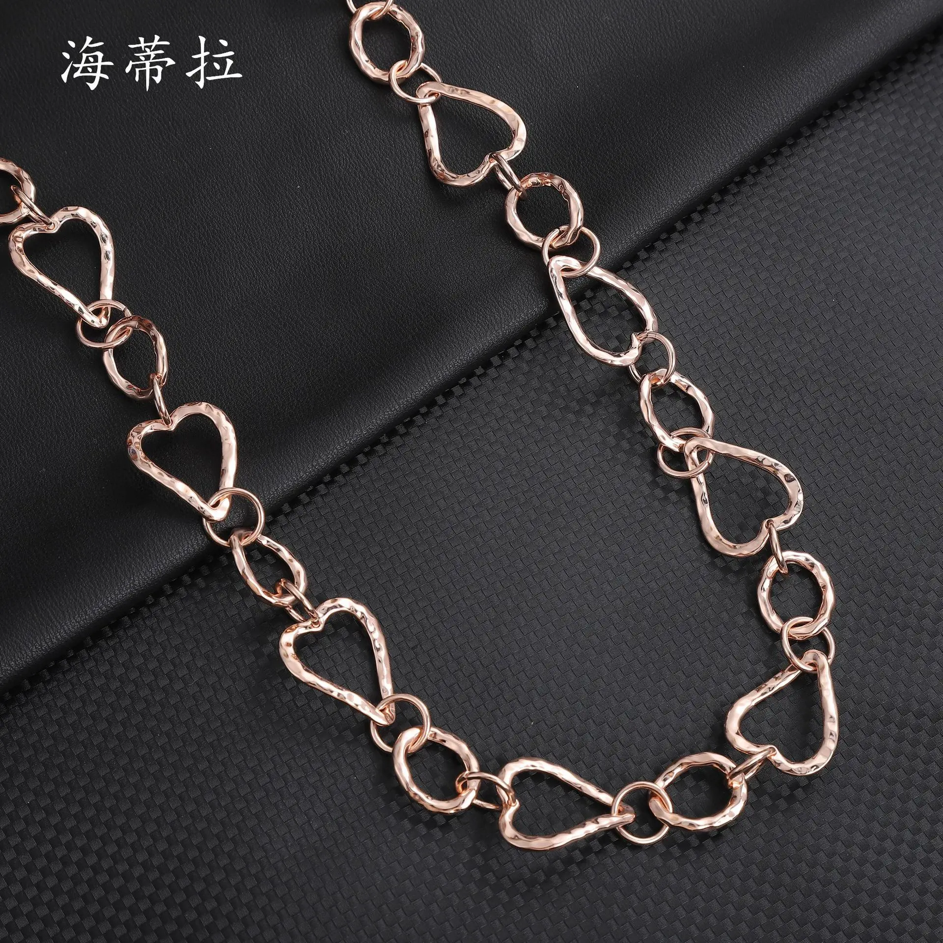 

new hollow love ring long necklace, irregular peach heart women's simple and versatile metal sweater chain