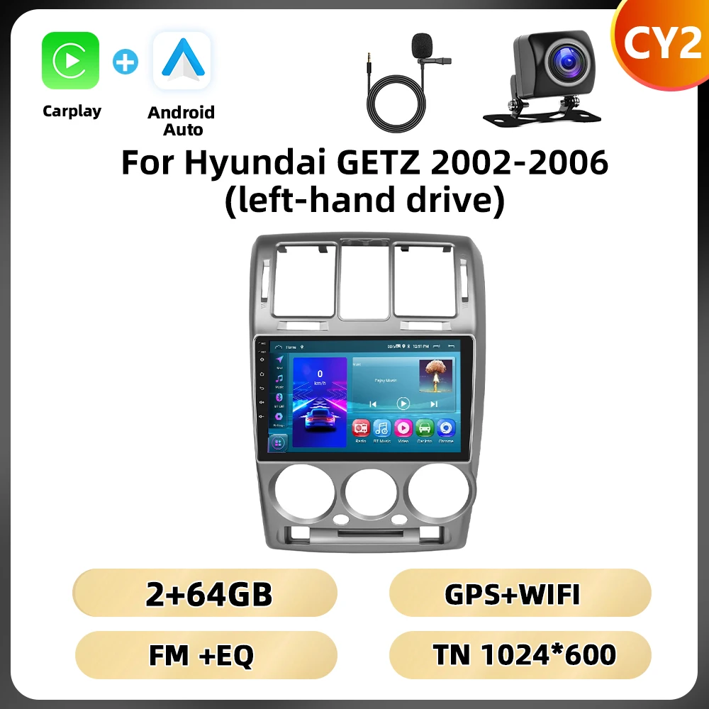 Podofo Android 9 ''Autoradio Voor Hyundai Getz 2002-2006 Multimediaspeler Spiegel Link 8 128G Carplay Android Auto Gps Wifi 4G