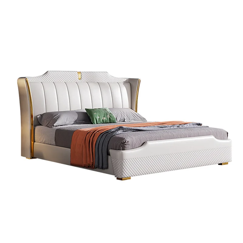 Luxury design Modern King Queen Size Solid Wood Frame Double Leather Bed Bedroom Furniture