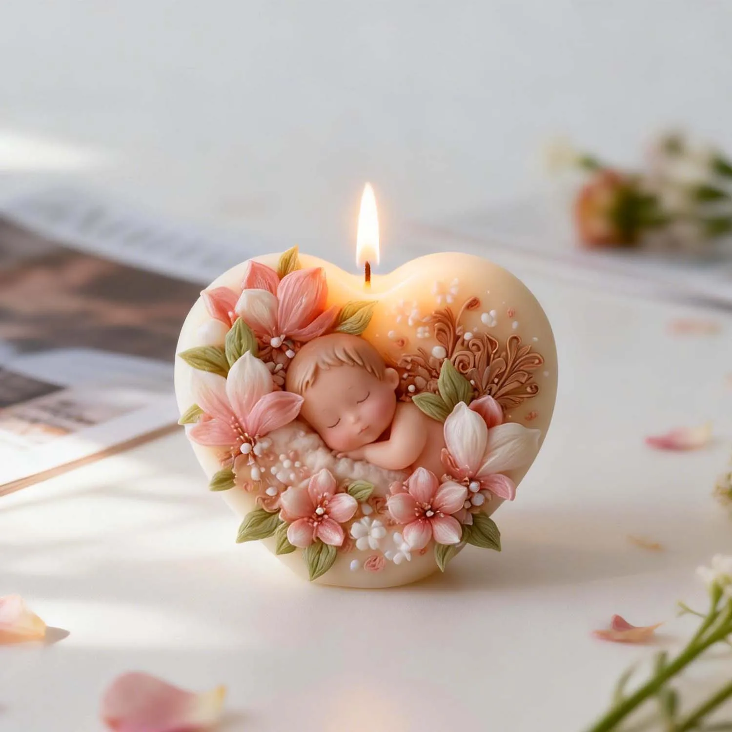 Molde de Silicona 3D con Forma de Corazón de Bebé Dormido para Hacer Velas, Jabones, Resina, Chocolate, Decoración para Baby Shower