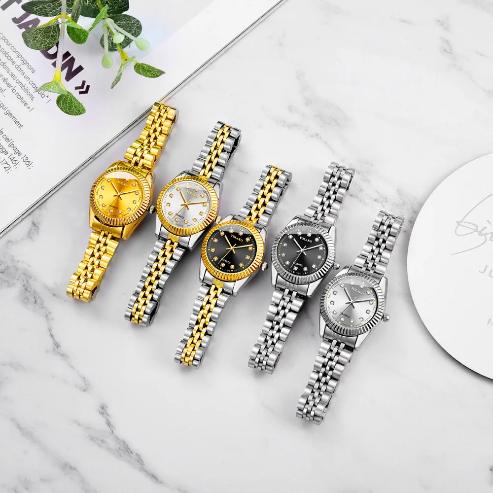 Stainless Steel Calendar Quartz Watches for Women Men Leisure Fashion Golden Ladies Clock Wristwatch Relogio Free Shipping Watch