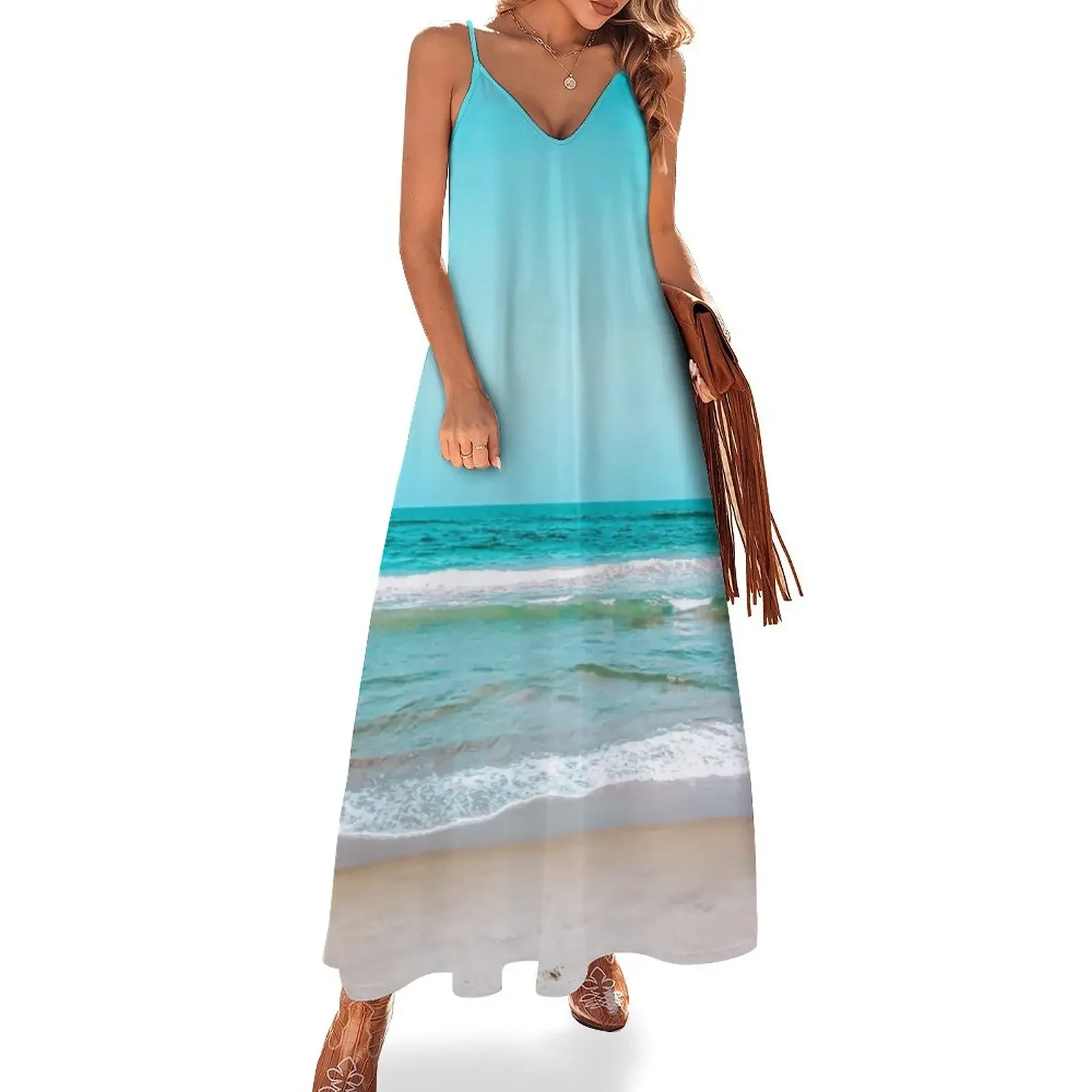 

Blue Ocean Summer Beach Waves Sleeveless Dress cocktail dresses women's summer dresses 2025