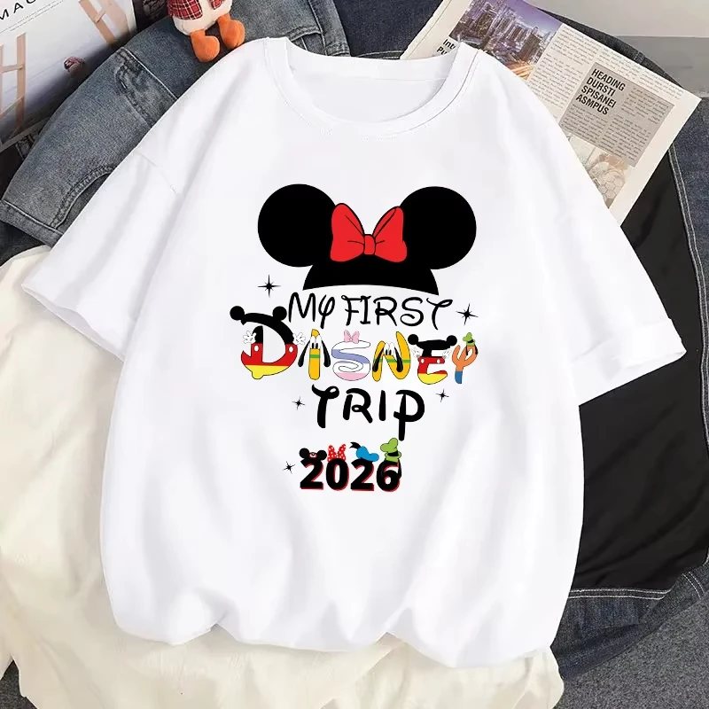 Funny Disney Trip 2026 Micky Minnie Printed T-shirt Women Casual Short Sleeve Streetwear T Shirt Clothes Summer Tees Women Tops