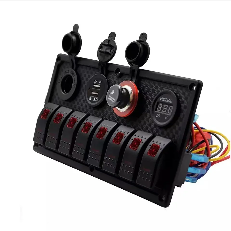 12V 8 Gang à prova d'água com carregador USB e soquete 3.1A iate RV carro barco painel de interruptor rocker marinho