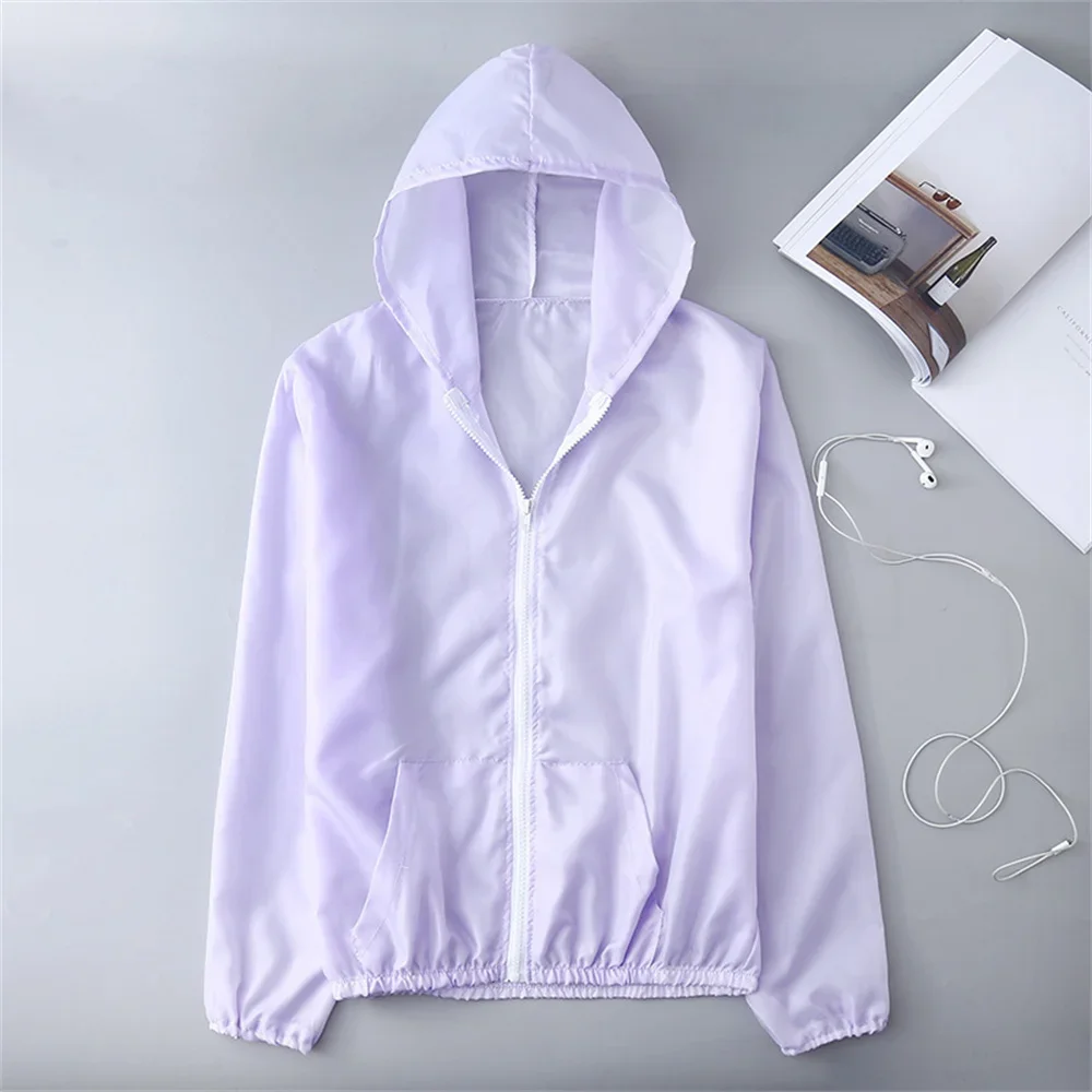 Summer Ice Silk Sunscreen Clothing Women\'s Solid Color Ultra-thin Breathable Quick-drying Outdoor Men\'s Waterproof Hooded Jacket