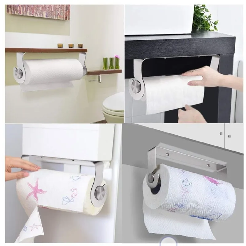 

No-drill Adhesive Stainless Steel Long Paper Towel Holder - Kitchen Tissue Holder & Organizer