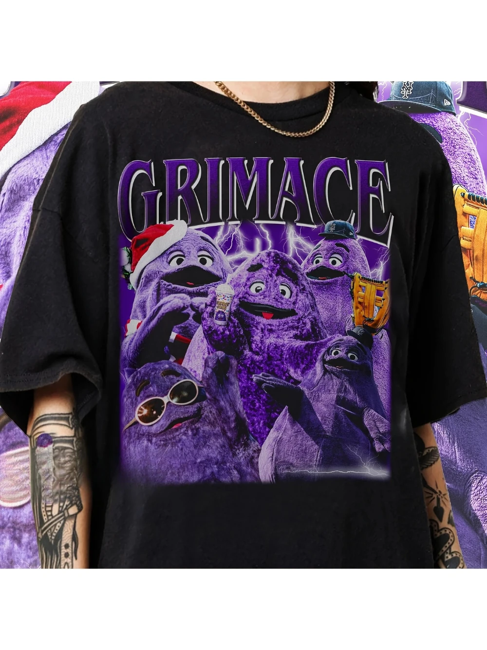 Vintage 90er Jahre Grafikdesign Grimace T-Shirt, Geschenk für Ihn, Weihnachtsgeschenk T-Shirt mit lustigem Design, Herren-T-Shirt – Detail 2