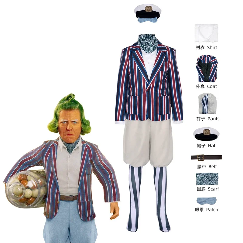 Oompa Loompa Costume Kids Adult Men Women Movie Deep Roy Willy Cosplay Outfit Coat Full Suit Halloween Party Costume^0^.