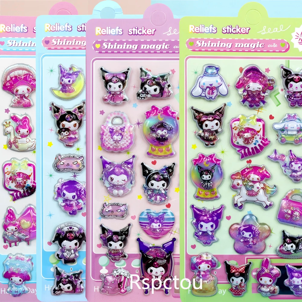 

4PCS Sanrio Kuromi My Melody Reliefs 3D Puffy Stickers Kawaii Cute Cartoon Decals Waterproof DIY Diary Phone Laptop Sticker Pack