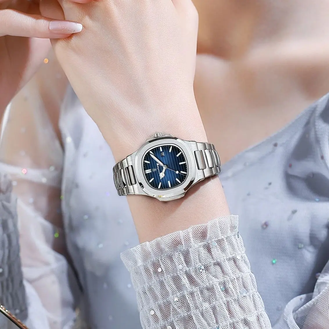 POEDAGAR Reloj de cuarzo de lujo para mujer, Reloj de pulsera luminoso resistente al agua con fecha para mujer, relojes de moda de acero inoxidable para mujer