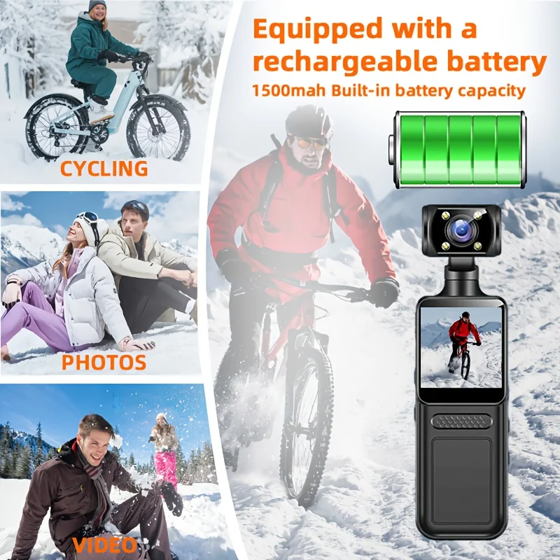  كاميرا صغيرة محمولة 4K مسجل فيديو رقمي كاميرا الجسم الأشعة تحت الحمراء للرؤية الليلية الدراجة 180 ° كاميرا جيب محمولة دوارة #3