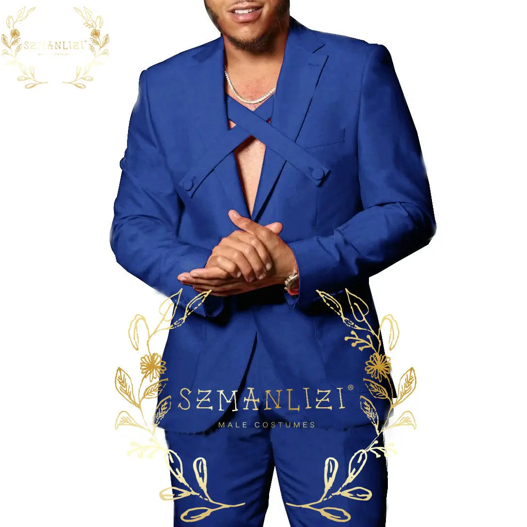 

Latest Designs Formal Royal Blue Men Suit 2 Pieces Blazer Pant Tailored Made Party Wedding Dress Men Suits For Groom Tuxedos