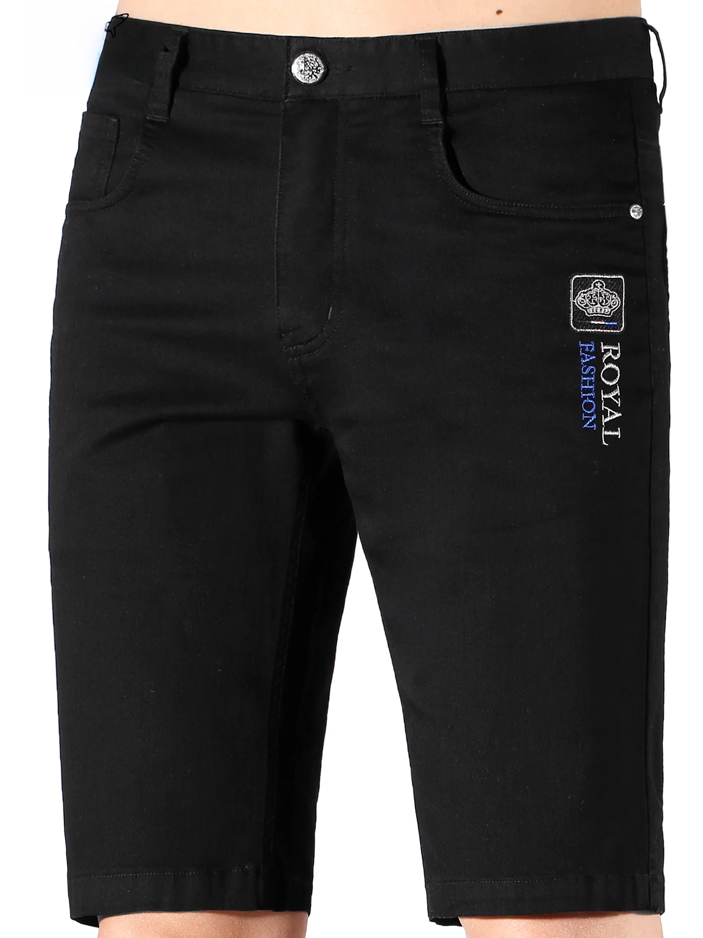 

Summer Men's Black Jeans Bruce & Shark Embroidered Loose Straight Leg Five-Quarter Pants Fashionable Casual Cotton Blend