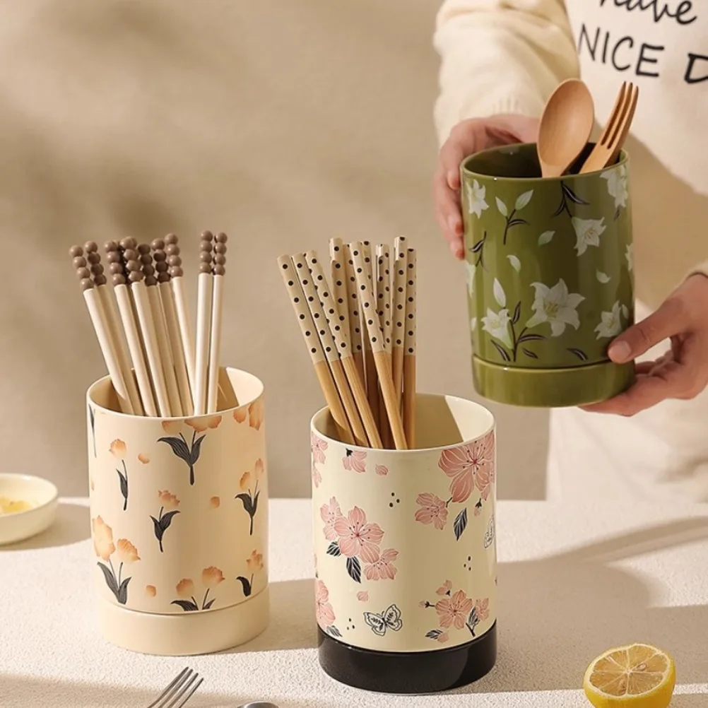 

Vintage Ceramic Chopstick Holder Household Chopstick Storage Box with Draining Water Chopstick Spoon Holder Kitchens Accessories