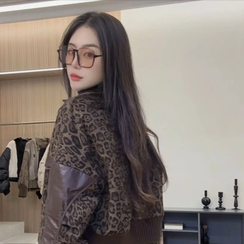 

Outerwear Versatile Casual Jacket Stylish High-end and Elegant OutCoat Leopard Print Imitation Sheep Leather Clip Cotton Jacket
