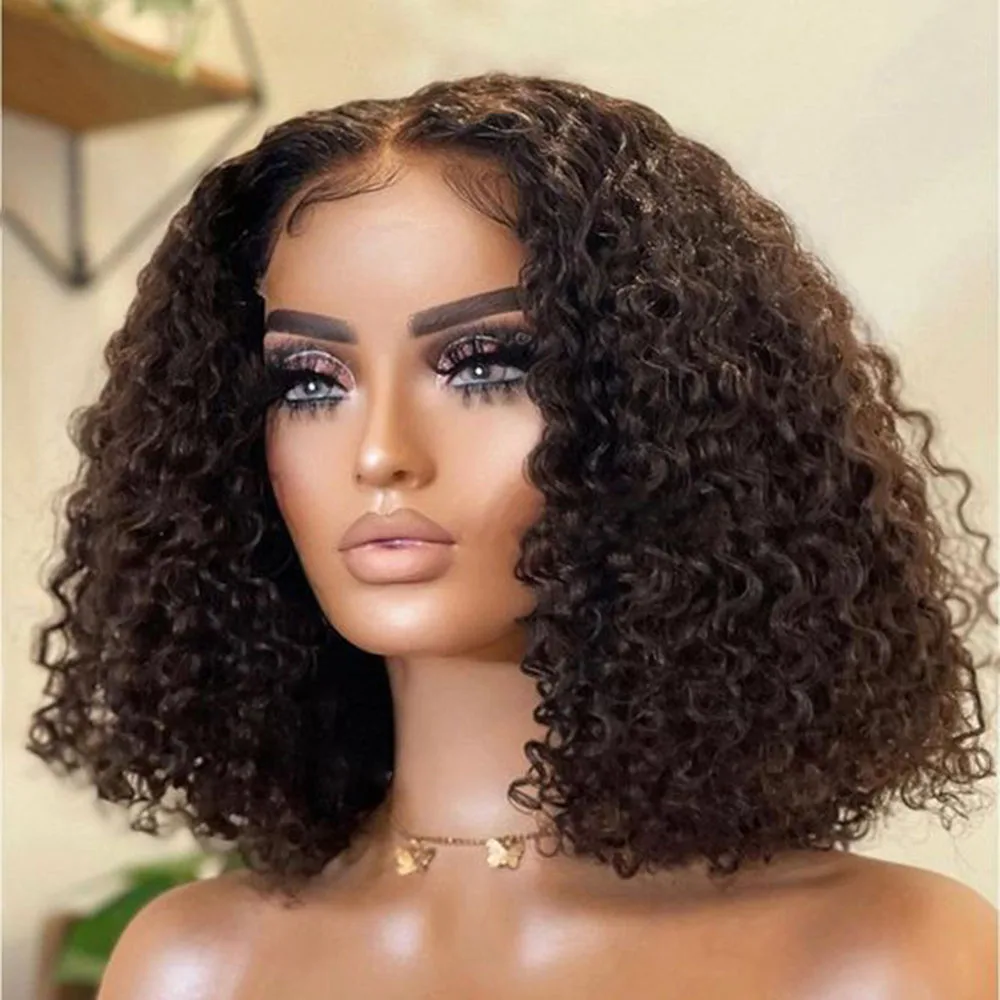 Short Bob Deep Wave Middle T Part Lace Wig 8-16Inch Water Curly 13x4 HD Transparent Lace Frontal Human Hair Wigs For Women 180%