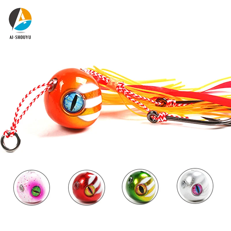 AI-SHOUYU 1pc New Matel Jigging Fishing Lure 60g/80g/100g/120g/150g/200g Sea bream Jig head with Skirt Lead Hook Jigging Lure