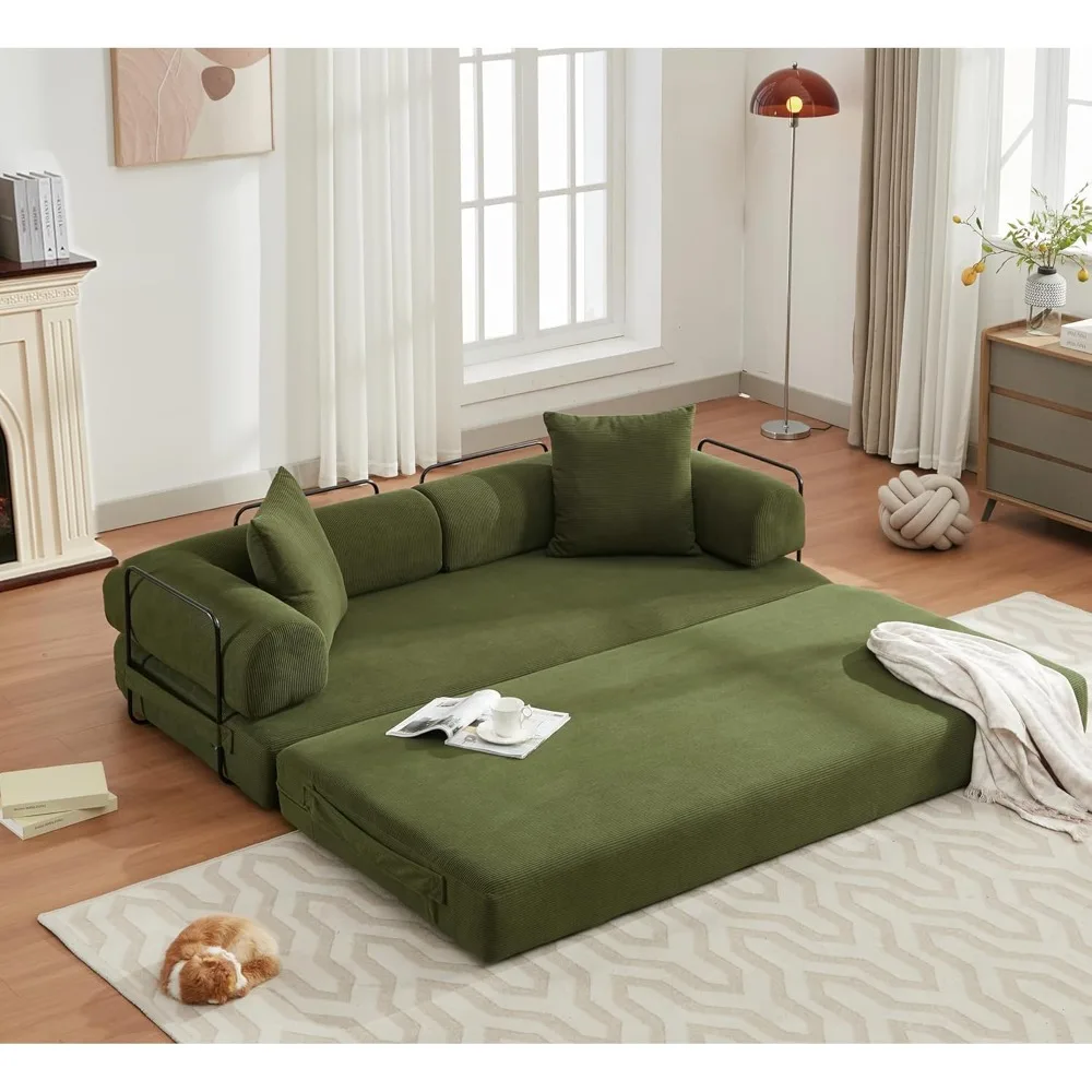 

Convertible Sleeper Sofa Bed with Fixed-Shape Frame, Floor Sofa Lounge Couch with Cylindrical Pillow, Corduroy Folding Mattress