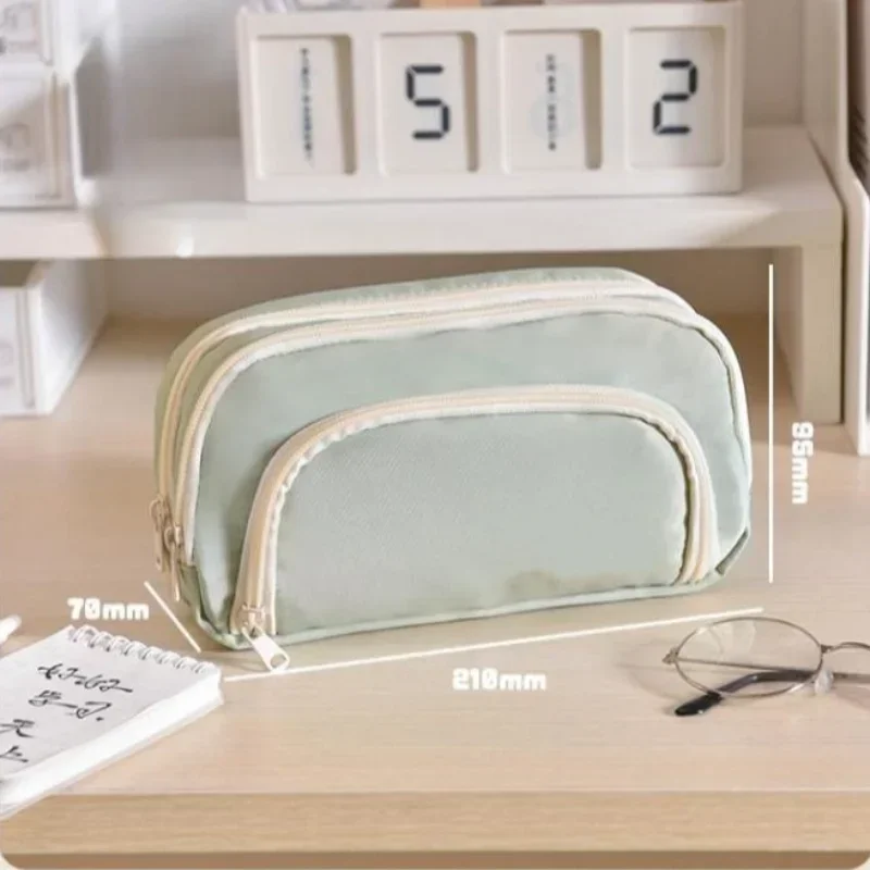 3 Layer Large Capacity Pencil Bag Girls\' Big Stationery Bag Aesthetic School Cases Zipper Pencil Pouch Student School Supplies