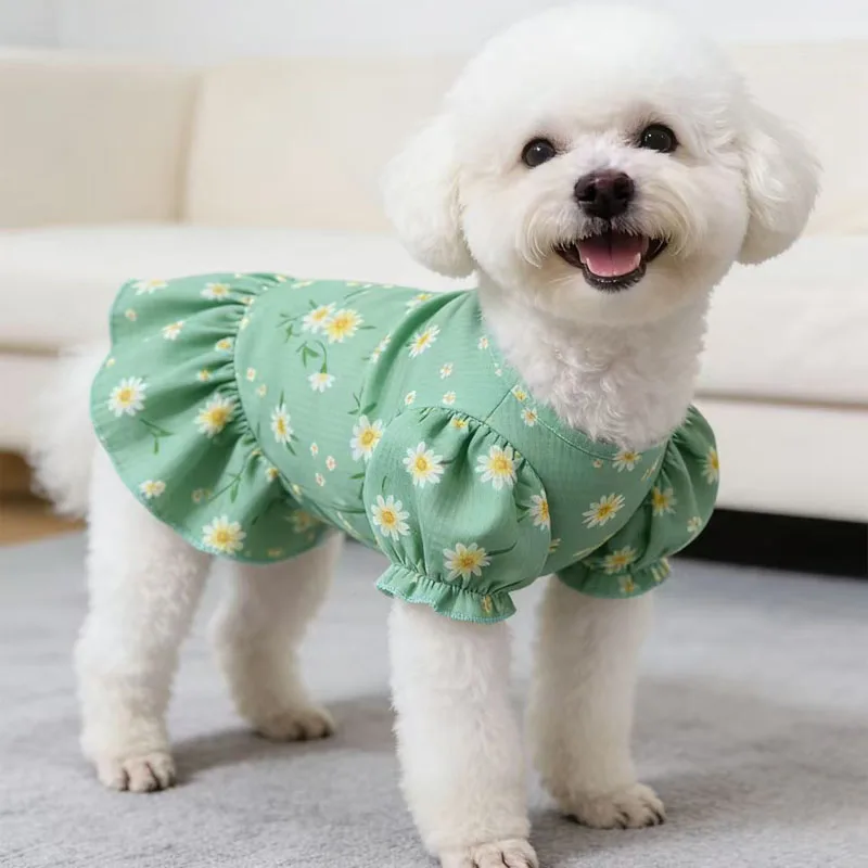 

Floral Cat Dog Clothes Spring Summer Bubble Sleeve Hoodie Girls Dog Shirt Dress For Small Dogs Shih Tzu Puppy Kitten Dresses XXL