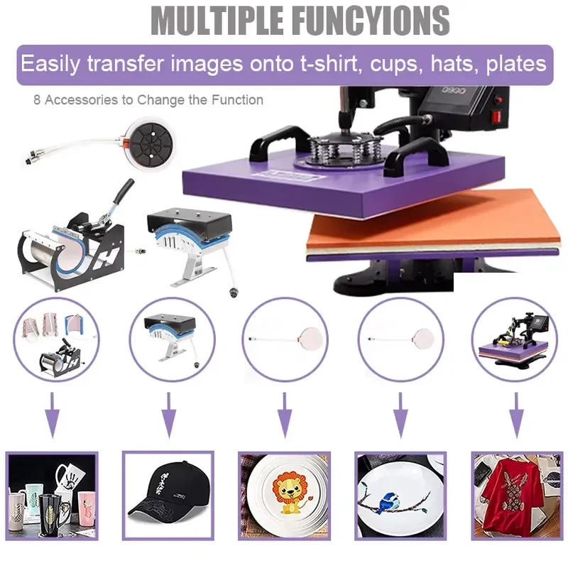 STROVAN 15x15 Inch 5in1 Heat Press Machine 38x38cm Professional Digital Sublimation Combo 360-Degree Swing Away for DIY