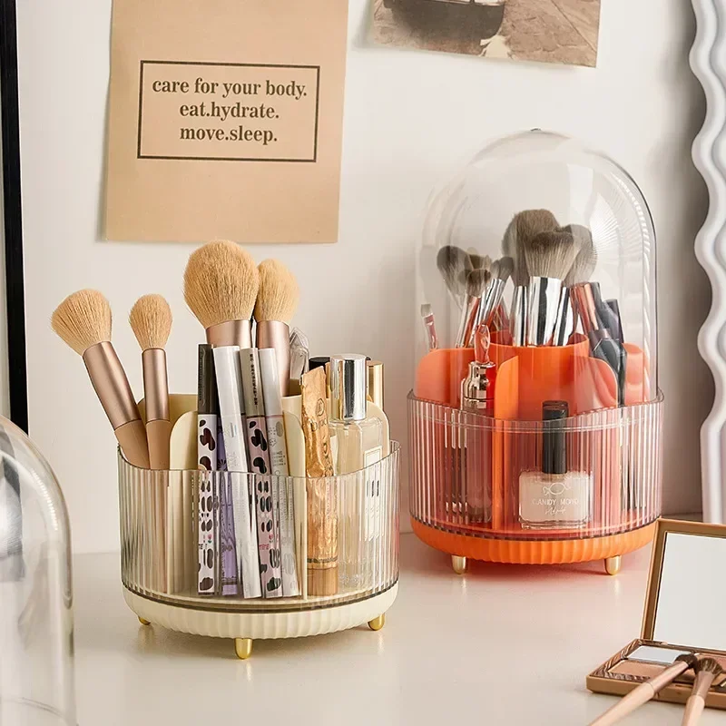 

Luxury Transparent Cosmetics Storage Bucket Grid with Lid Simple and Light Makeup Brush Lipstick Holder Stationery Storage Box