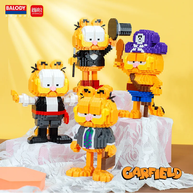 Balody Garfield Cat Micro Building Blocks Xmas Chef  Pirate Cat Model Dragon Mini Brick Figure Toys For Christmas Gift