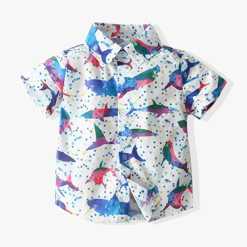 Children Clothes Girls Boys Shirt Short Sleeve Cartoon Collar Shirts Bull Print Street Party Casual Loose Summer Tops