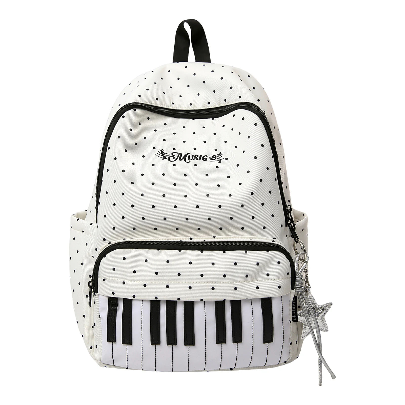 Nylon Casual Laptop Bag 16.9 Inch Polka Dot Piano Key Bookbag with Pendant for Girls Travel Shopping Daily Use