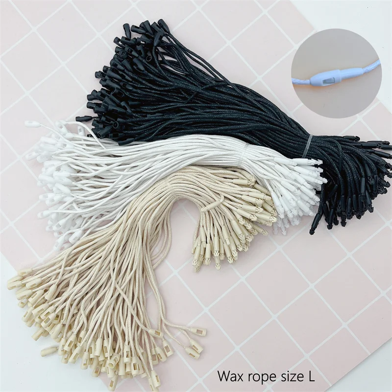 500 Pcs/Lot Clothing Tag Wax Rope Clothings Tag Rope String Snap Lock Fastenerss For Diy Jeans Stringing Tags Cards Accessoriess