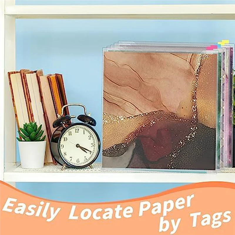 A19E-12Piece Scrapbook Paper Storage Box For 30.48 X 30.45 Cm Papers With 60 Adhesive Index Tabs Waterproof Single Top Load