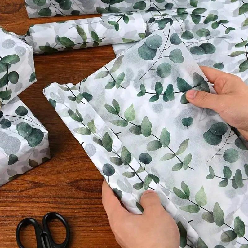 20pcs gift wrapping paper, translucent and, unique plant design plant printed leaf wrapping paper, ideal