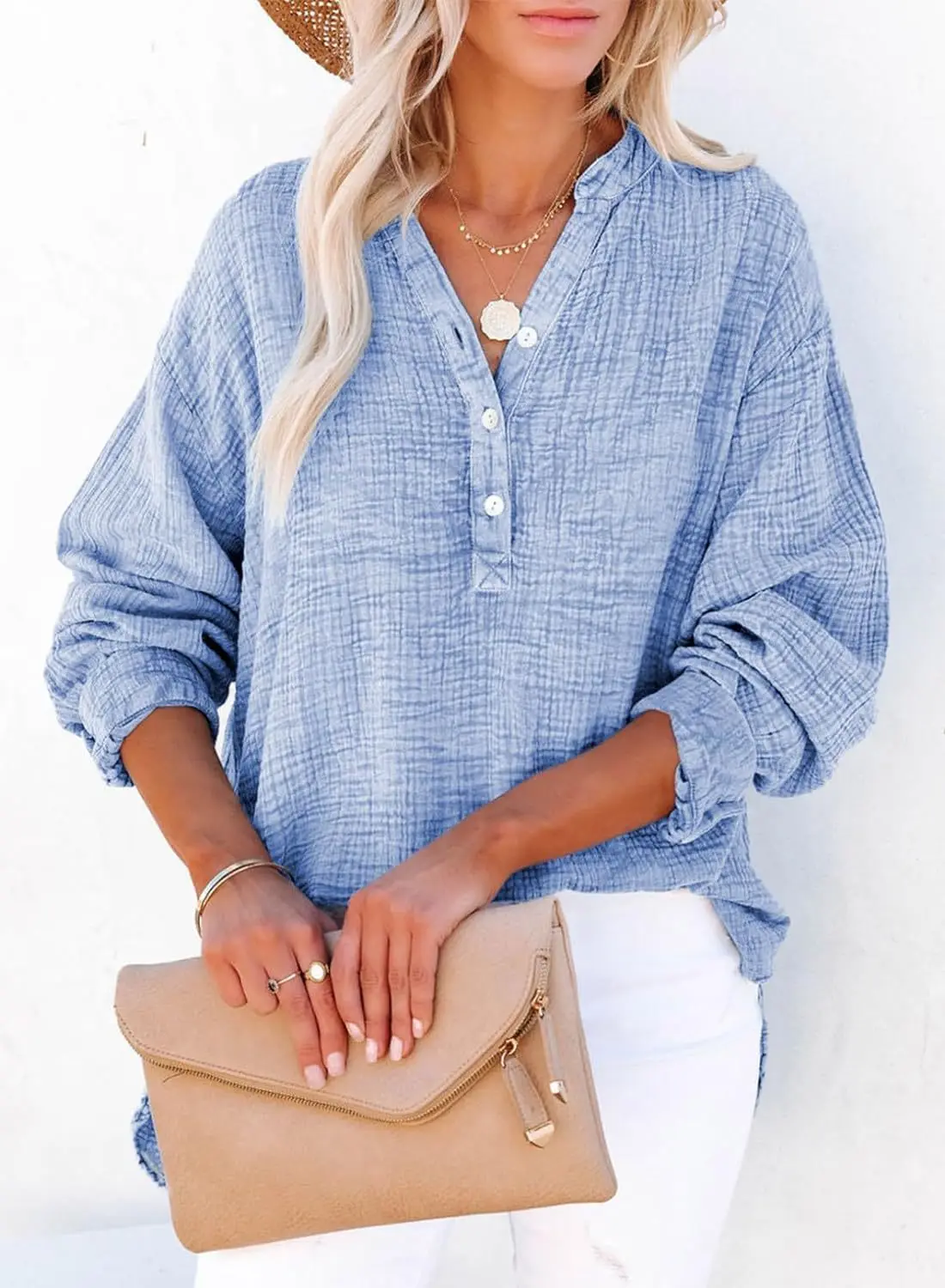 Cotton Casual Loose Blouse Shirt Women Long Sleeved V-neck Oversize Blouse Vintage Loose Blusas Spring Autumn 2024 Tunic Tops