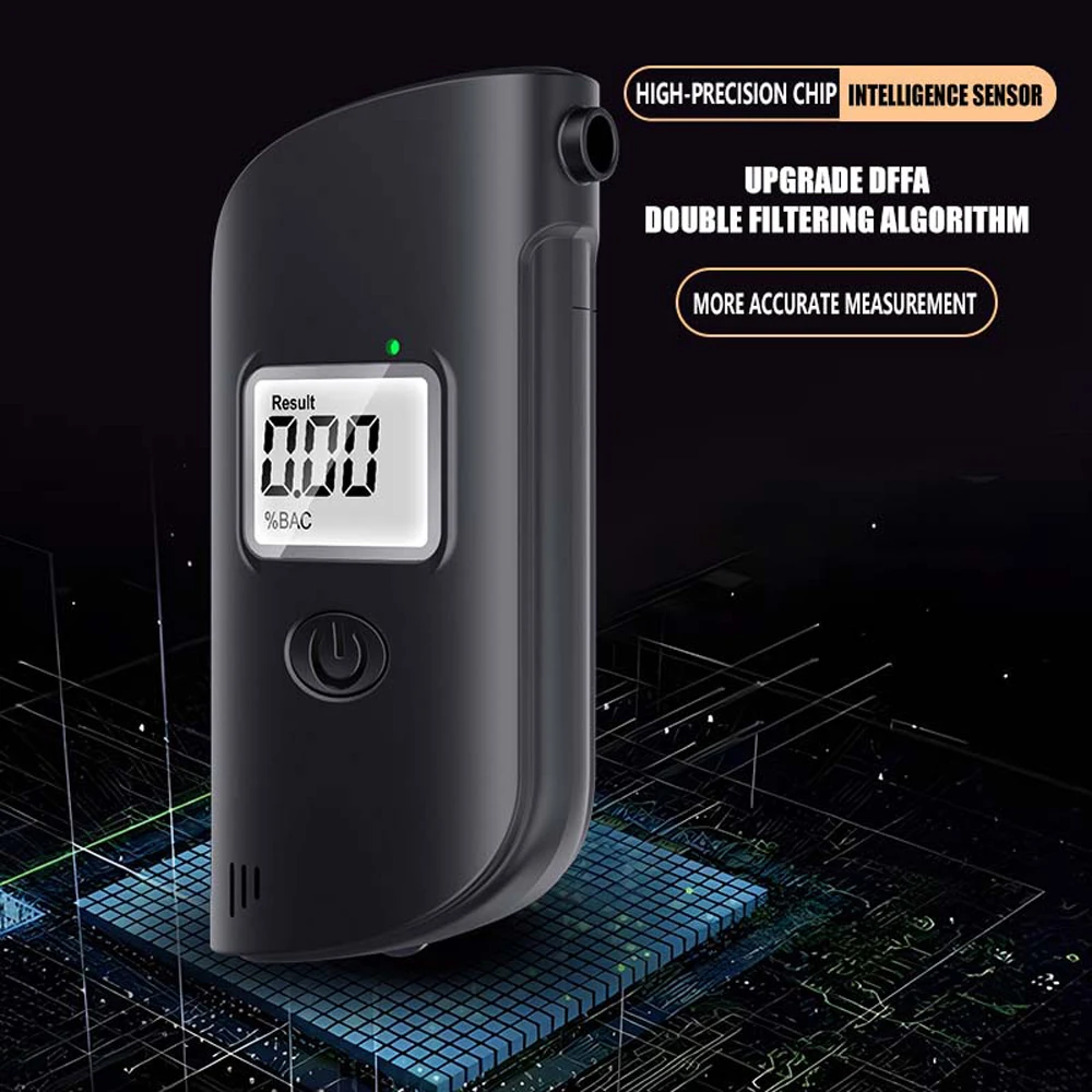 Alcohol Tester Portable High Accuracy  Breath Alcohol Detector with LED Light and 5 Mouthpieces Support Alarm Function