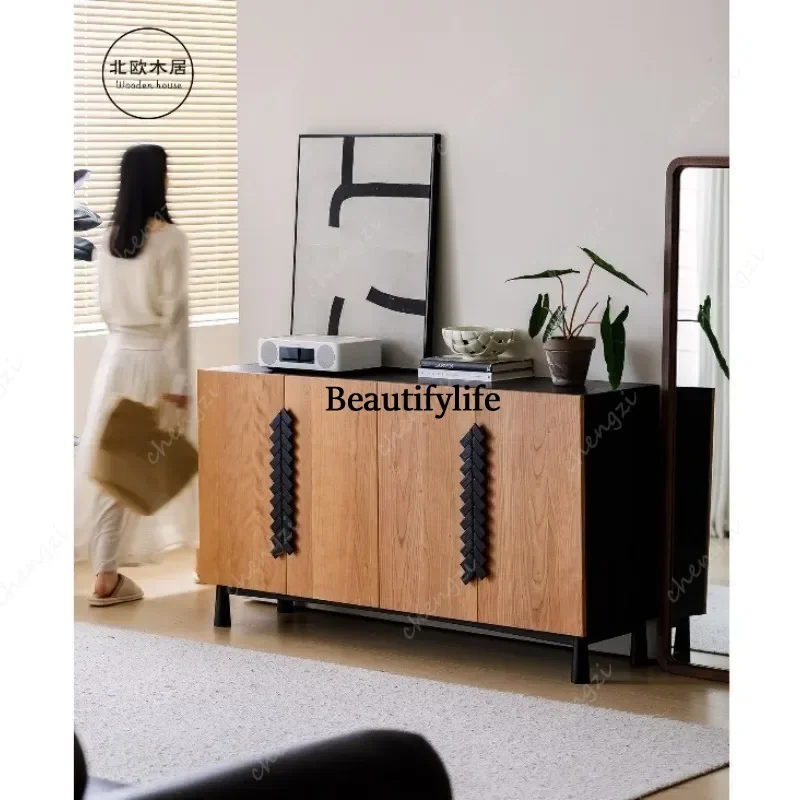 PPP Medieval solid wood entrance living room TV cabinet French cherry wood locker Carbon black dining side cabinet