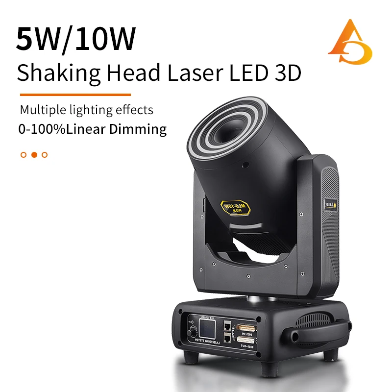 AICPOSE 5W/10W RGB Moving head laser with 3 LED rings TTL 30KPPS scanning Gobo Stage effect ILDA DMX for DJ Disco bar
