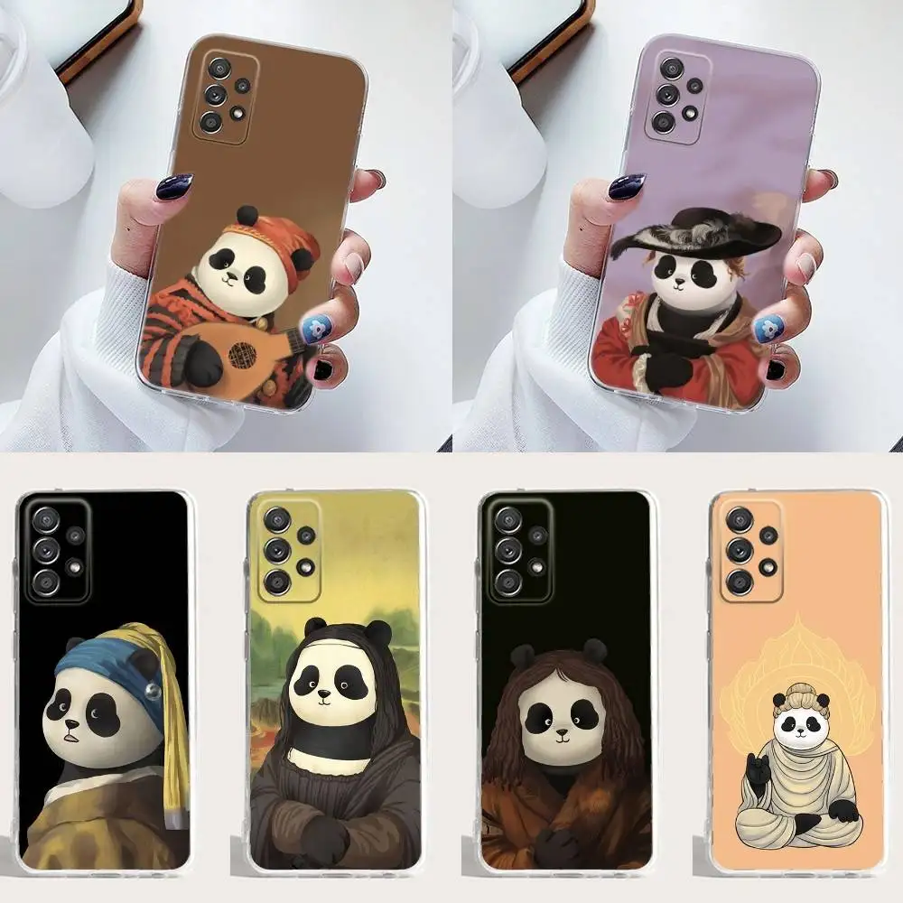 

Fun Panda Mona Lisa Art Phone Case Silicone For Samsung S30,23,21,22,20 FE lite,S10,9,PIus Note20ultra Soft Transparent