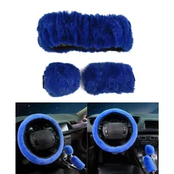 3pcs/Set Warm Faux Wool Steering Wheel Cover 38cm Fur Fluffy Thick Auto Car Steering Wheel Plush Cover Soft Wool Decoration Car