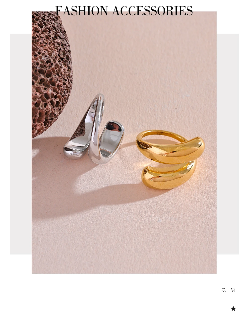 Yhpup Chic Einzigartiger, ungewöhnlicher Ring aus Edelstahl, wasserabweisend, 18 Karat PVD-beschichtet, schlicht, schlankes Metall, Modeschmuck, Bijoux-Geschenk – Detail 3