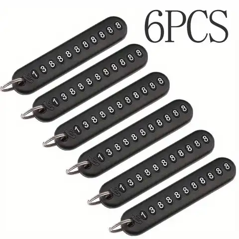 6PCS 안티-분실 자동차 키 체인 전화 번호 키 링 전화 번호 플레이트 키 링 차량 체인 자동차 인테리어 액세서리 세트