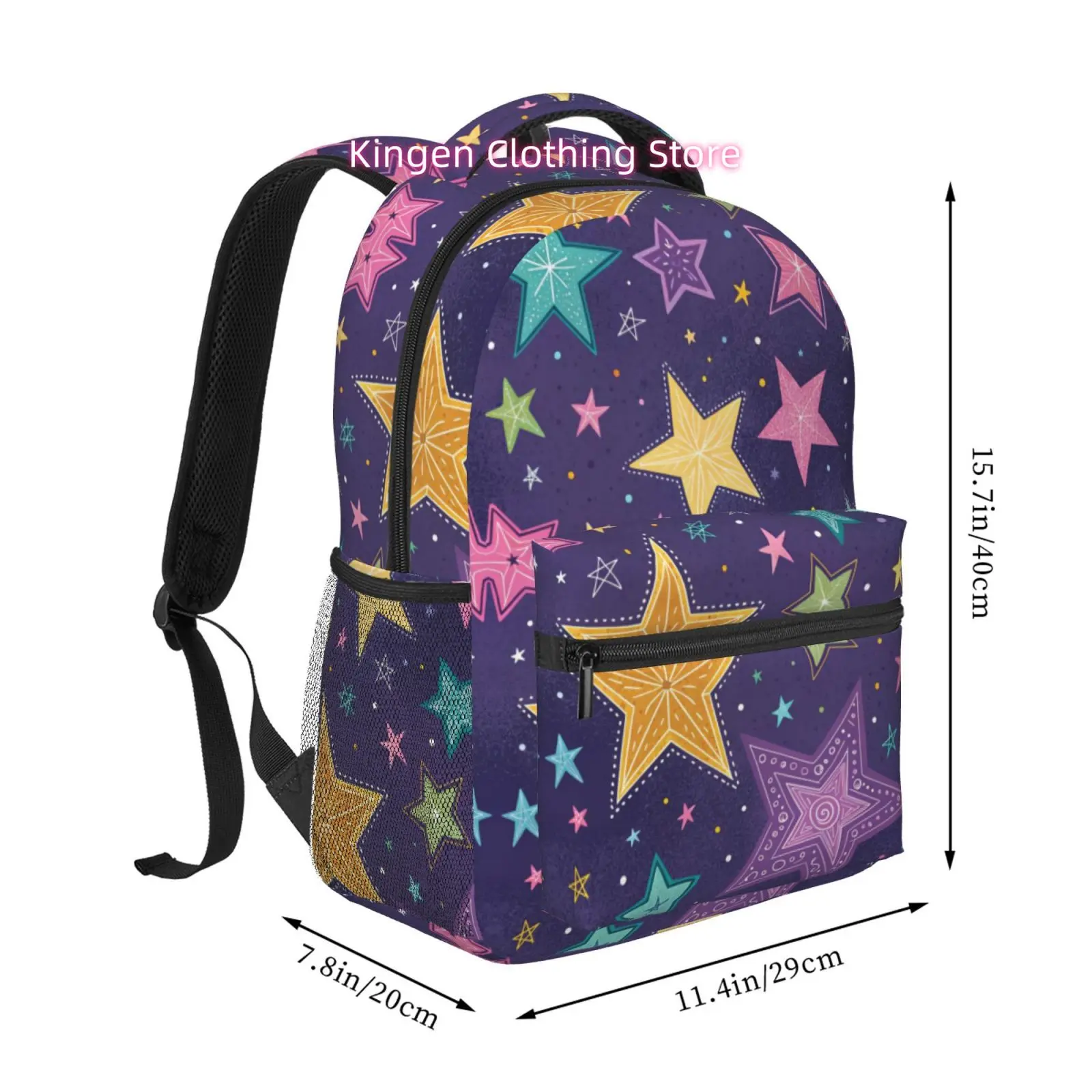 Colorful Star Print Backpack for Adults - High Quality Oxford Cloth Daypack with Adjustable Straps & Zipper Closure, Lightweight