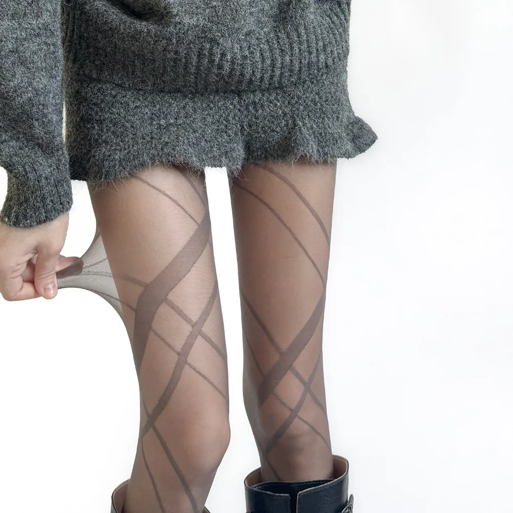 New Irregular Crossed Jacquard Stockings Fashionable Seamless Pantyhose Elastic High Waist Retro Pantyhose Woman